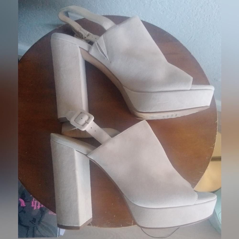 Botkier Suede Womens 10 Platform Sandal Slingback Heel Shoe Leather Neutral